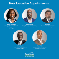 Dans cette nouvelle configuration, on trouve : Abena Osei-Poku, directrice régionale pour l'Afrique de l'Ouest anglophone et directrice générale d’Ecobank Ghana ; Martin Miruka au poste de directeur Groupe pour la transformation, les opérations et l'expérience client ; Anup Suri, directeur Groupe de la banque commerciale et de la banque des particuliers ; Michael Larbie, directeur Groupe de la banque des grandes entreprises et d'investissement; et Thierry Mbimi, directeur Groupe pour l'audit interne et les services de gestion.
