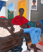 Souffrant de dépression, Mathew Eguavoen s’investit corps et âme dans ses œuvres jusqu’à laisser une part de lui-même dans le processus de création. Une manière pour lui de tisser un lien entre ses personnages gravés dans la toile qui jaillissent de son subconscient et les spectateurs qui leur font face. 