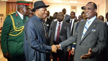 Idriss Déby Itno, président du Tchad et son homologue nigérian Goodluck Jonathan