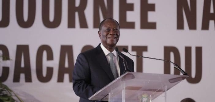 Le Président ivoirien Alassane Ouattara ouvrant la 7e édition de la Journée nationale du cacao et du chocolat
