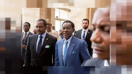 Le Président de la République de Guinée Equatoriale Théodore Obiang Nguéma en compagnie de son ministre des Mines et des Hydrocarbures, Gabriel Mbaga Obiang Lima.