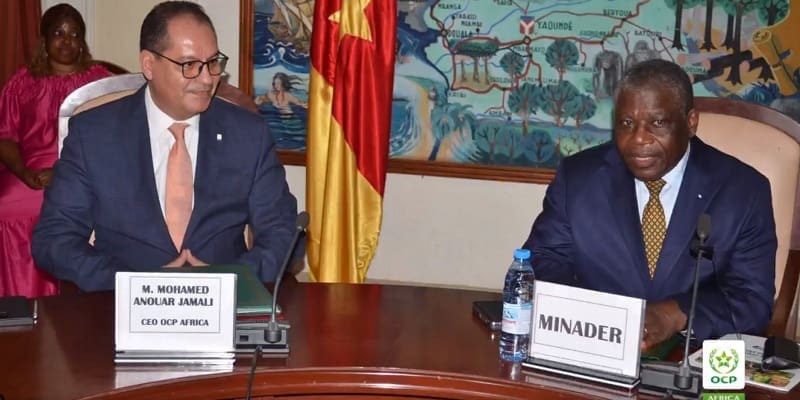 Engrais : OCP Africa reconduit son partenariat avec le Cameroun « Nous attendons de cette coopération non seulement un renforcement de l’agriculture camerounaise, pour qu’elle passe d’une agriculture de subsistance à une agriculture productive qui assure un revenu décent à ceux qui la pratiquent », a déclaré à la presse, Gabriel Mbairobe, ministre camerounais de l’Agriculture et du Développement rural.