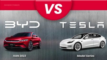 Auto | BYD VS Tesla : le match des titans de l’électrique Le géant chinois des véhicules électriques BYD a publié, lundi 24 mars, un bénéfice et un chiffre d'affaires record pour 2024, ce dernier dépassant la barre symbolique des 100 milliards de dollars et devançant son rival américain Tesla.