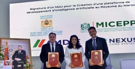 En marge du salon GITEX Africa 2026, le groupe Nexus Core Systems a signé un protocole d’accord avec les autorités marocaines pour la construction d’une usine dédiée à l’intelligence artificielle, pour un investissement estimé à 1,28 milliard de dollars.